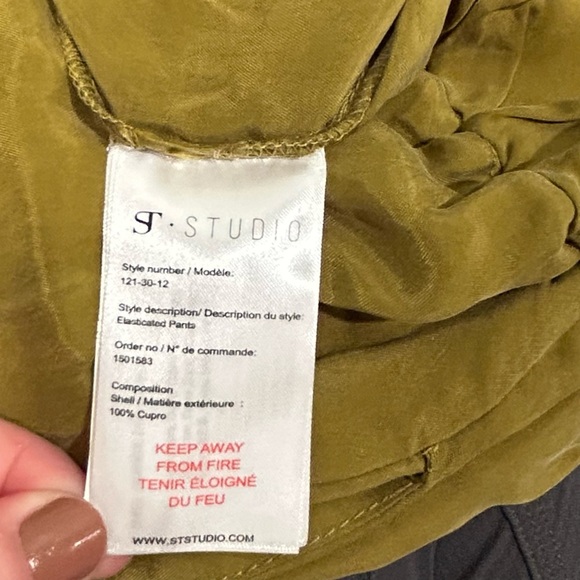 NWT Supertrash ST Studio Olive Green Pull On Elastic Waist Pants Size L EU 40 - Picture 6 of 9